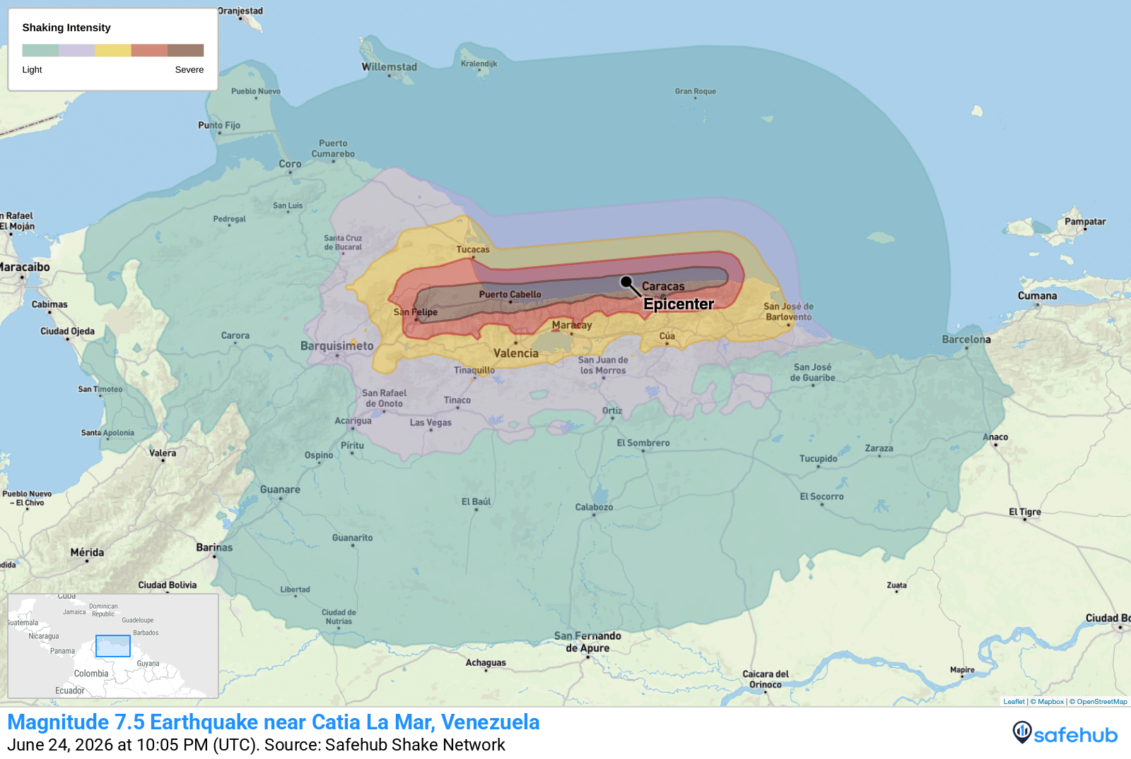 M 7.5 Earthquake near Catia La Mar, Venezuela
